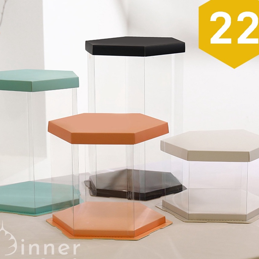 

KI3 Cake Box Kotak Kue Giftbox Hexagon Segi Enam 22 cm Transparan Mika Bening Elegan Mewah Kokoh Putih Hitam Biru Pink