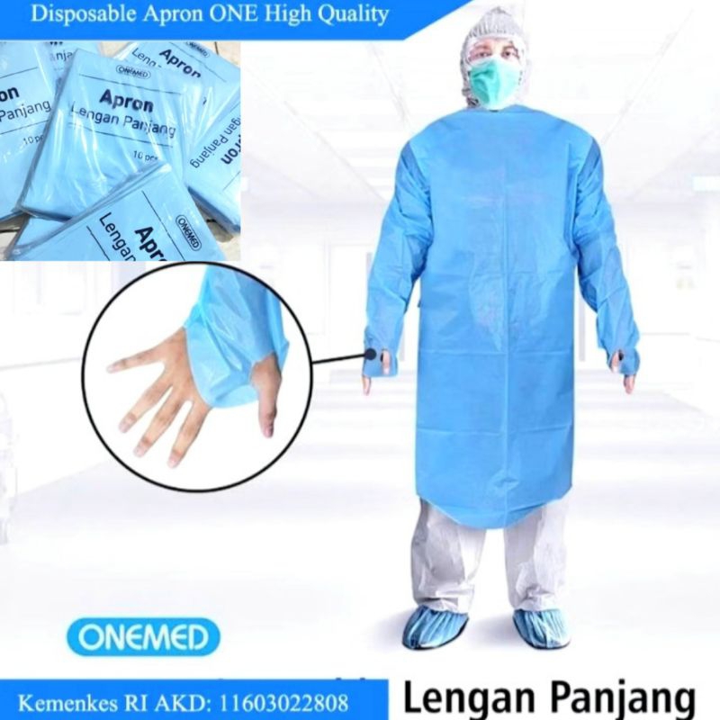 Apron Plastik Medis Lengan Panjang Isi 10 Pcs Onemed