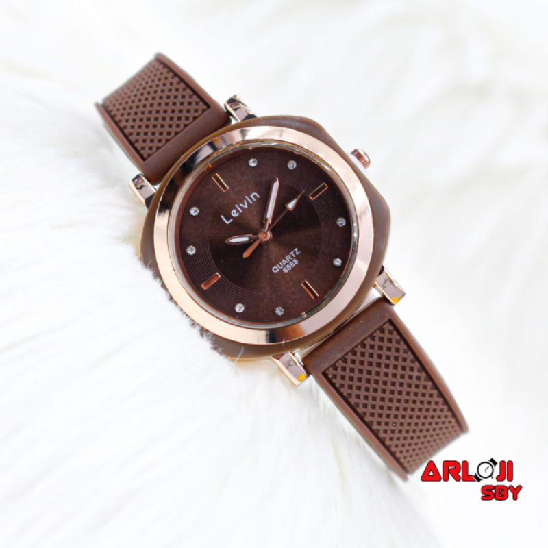 JAM TANGAN WANITA CEWEK LEIVIN LV-6888 ANALOG RUBBER WARNA MURAH