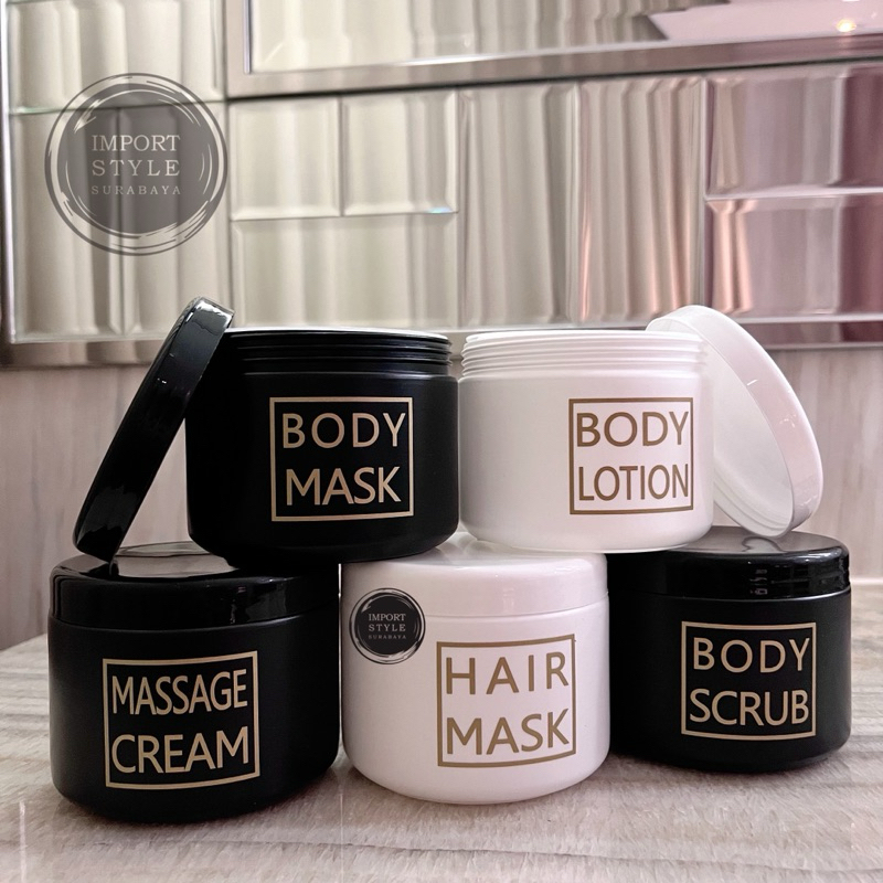 TEMPAT LULUR JAR 500ML HITAM PUTIH DOFF TYPICAL GOLD wadah sabun colek hair mask scrub aesthetic