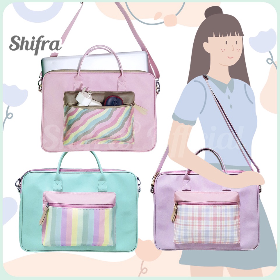 Paling Bagus Shifra Tas Laptop Selempang Tali Panjang Kantong Warna Warni Pink Tosca Purple
