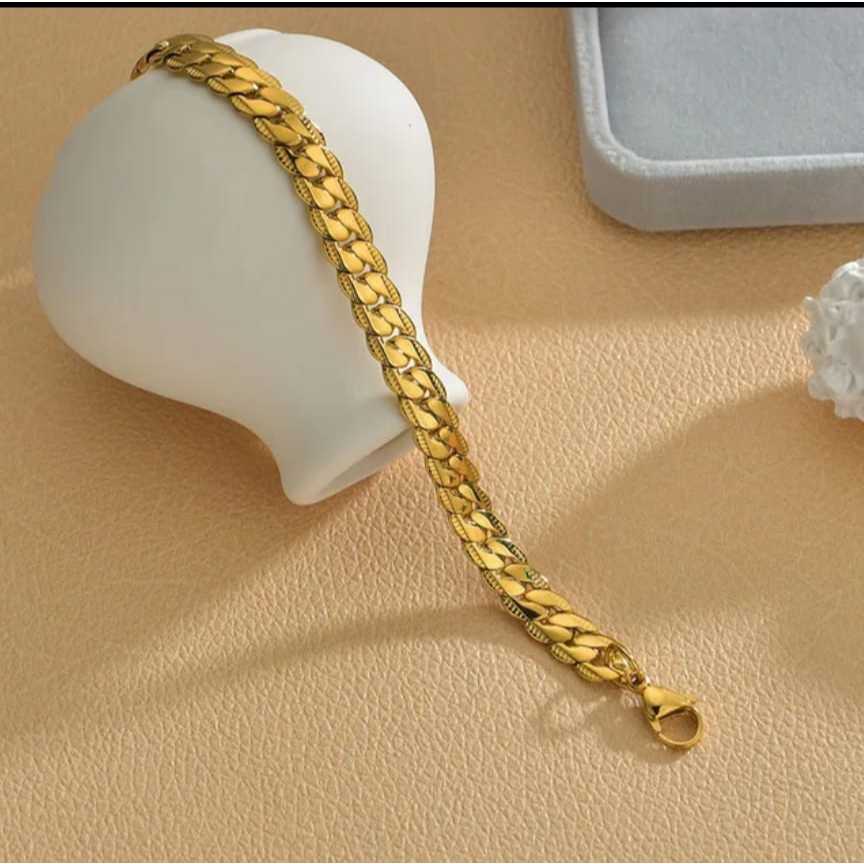 Gelang Rantai Sisik Naga Titanium Pria Wanita Anti Karat Silver - Model Rantai Pipih