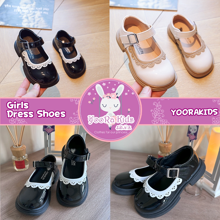 Yoorakids Sepatu Anak Perempuan Warna hitam Pantofel Gadis Lucu kulit Import flat Shoes Glossy Cewek