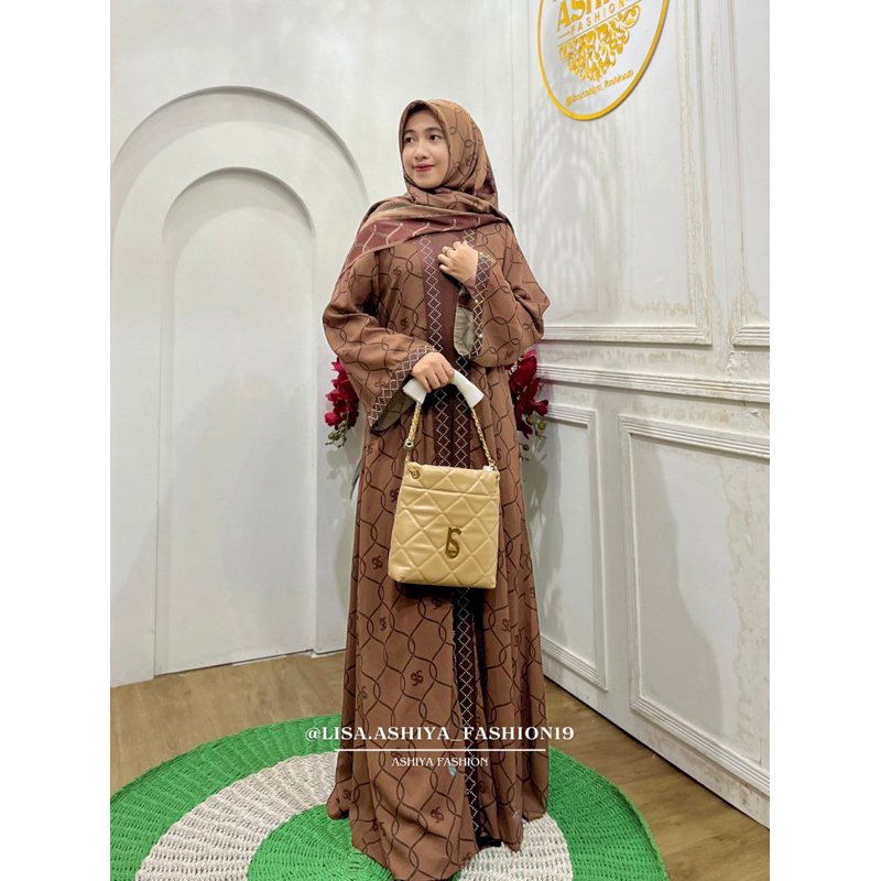 ELES ABAYA ARAFAH BROWN SET OUTER/LINA SUKIJO GAMIS SYARI PREMIUM