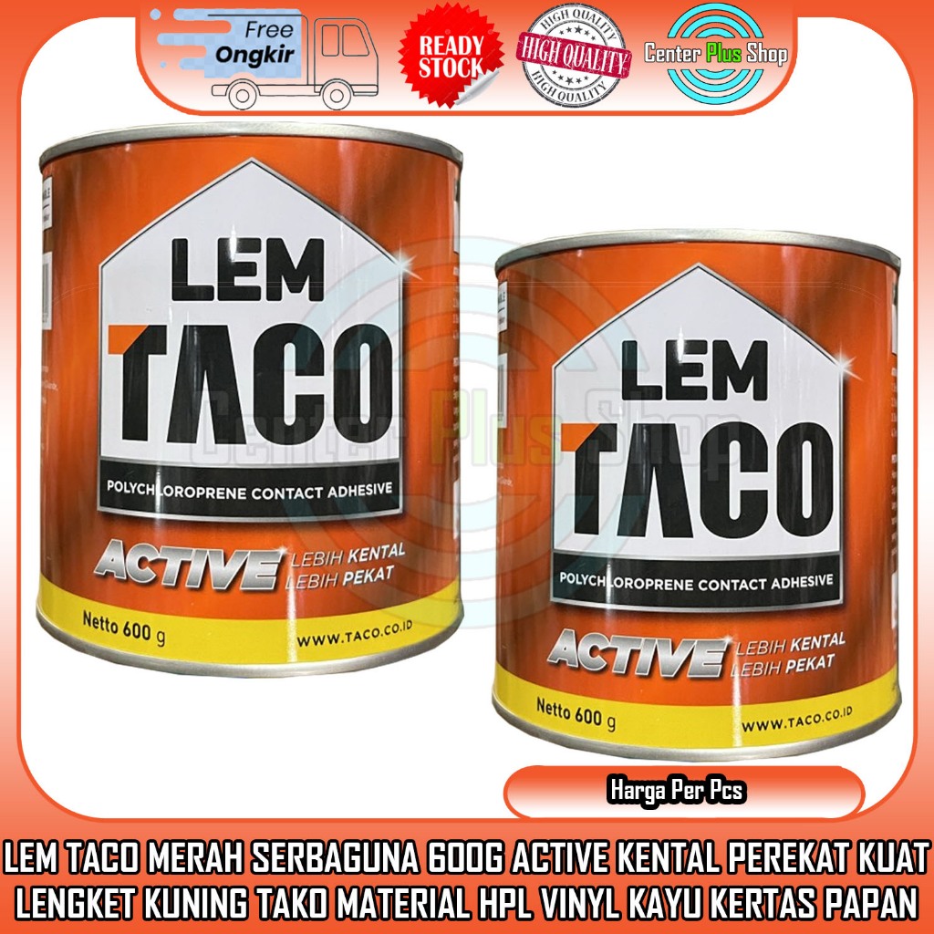 Lem Active Taco Merah 600gr Kaleng Kuning Serbaguna Fox Aibon Aybon Material Hpl Vinyl Perekat Daya 