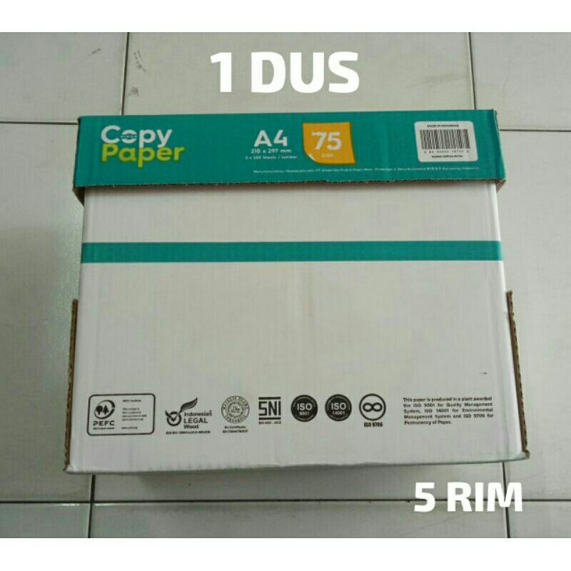 

[Dus - 5 Rim] Copy Paper Kertas HVS A4 75 gsm 210 x 297 mm / Print / Fotokopi / Percetakan