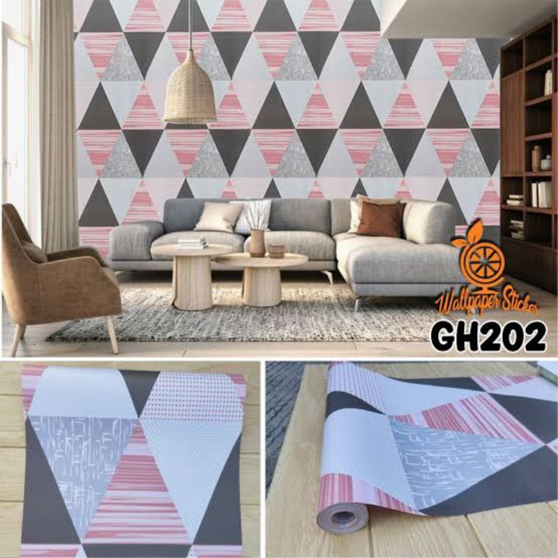 Wallpaper Sticker Dinding Ukuran 8 Meter Motif Dan Karakter GH202 Segitiga Pink Termurah
