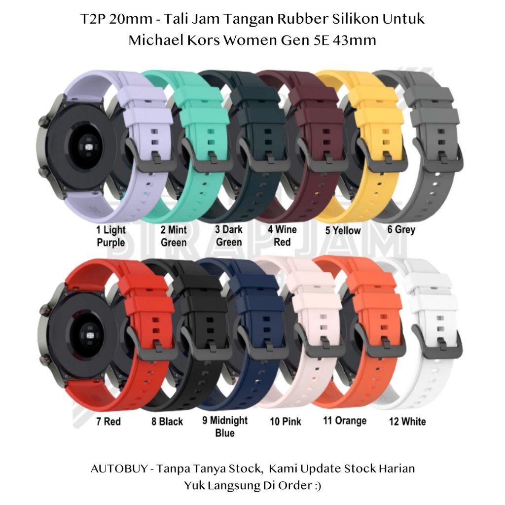 T2P 20mm Strap Michael Kors Women Gen 5E 43mm - Tali Jam Tangan Rubber Silikon