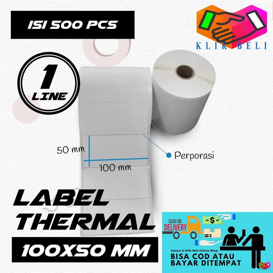 

Kertas Sticker Label Thermal 100x50 MM 500pcs per Roll / Kertas Resi Barcode 100 x 50 mm / Sticker Paper Direct Thermal