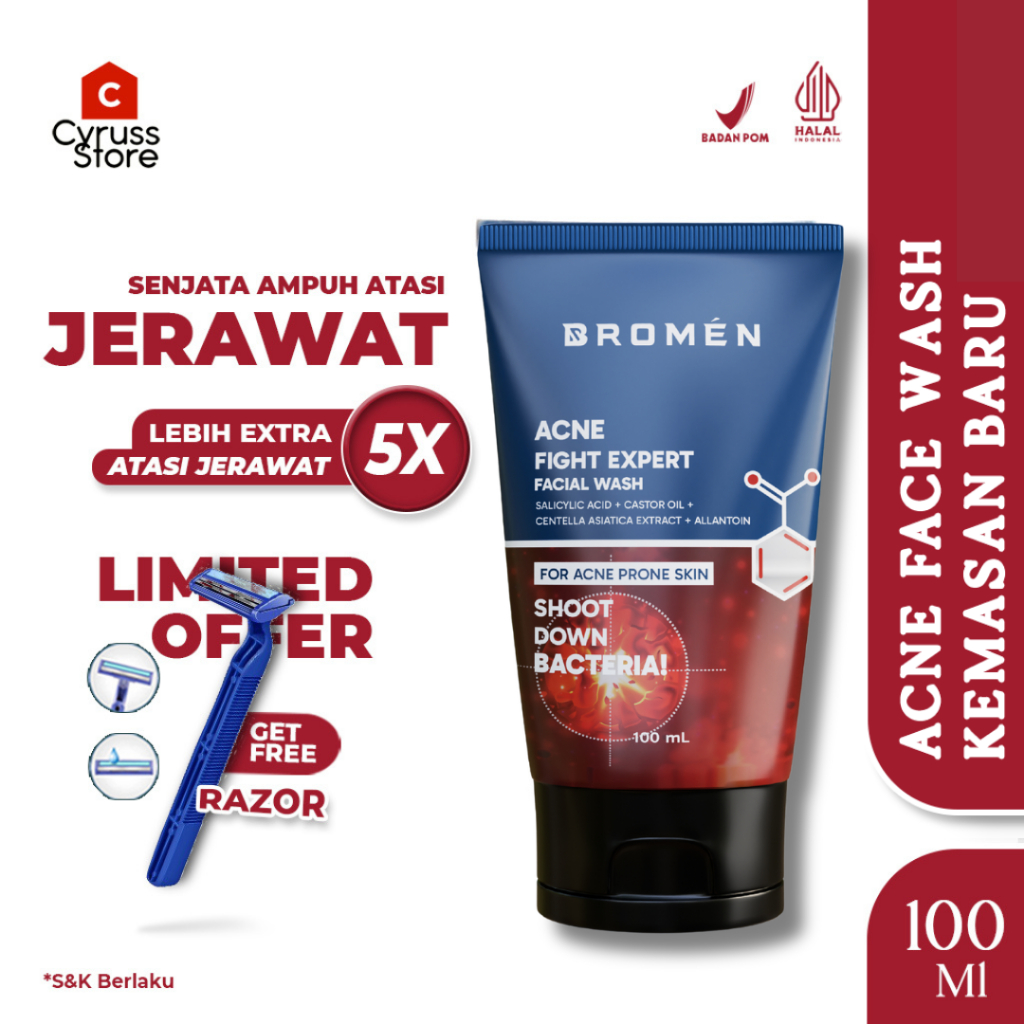 BROMEN ACNE FACIAL WASH - Sabun Cuci Muka Pria Penghilang Jerawat dan Bekas Jerawat