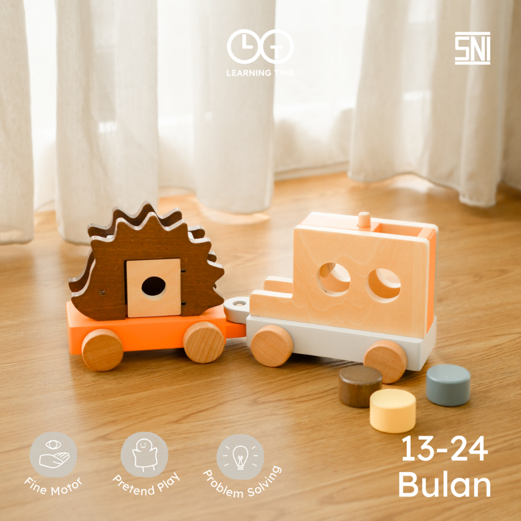 Learning Time Hedgehog Tumble Train - Mainan Motorik Halus Kayu Kereta Landak Edukasi Anak 2 Tahun M