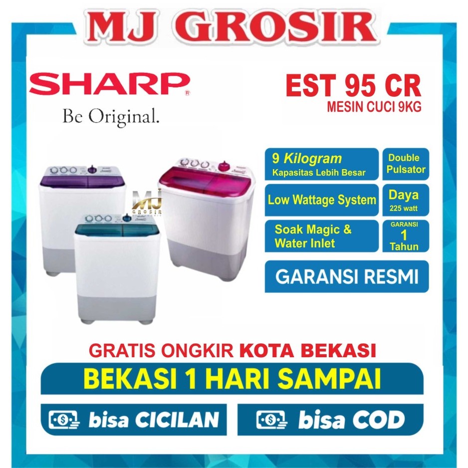 MESIN CUCI SHARP EST 95 CR 9 KG 2 TABUNG 95CR 9KG SUPER AQUAMAGIC