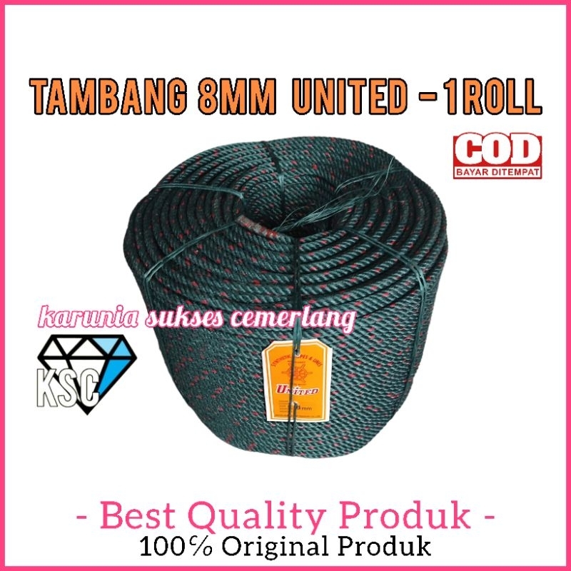 TALI TAMBANG UNITED 8MM 1 ROLL / TALI 8MM UNITED / TALI UNITED 8MM / TAMPAR 8MM / TALI KAPAL / TALI 