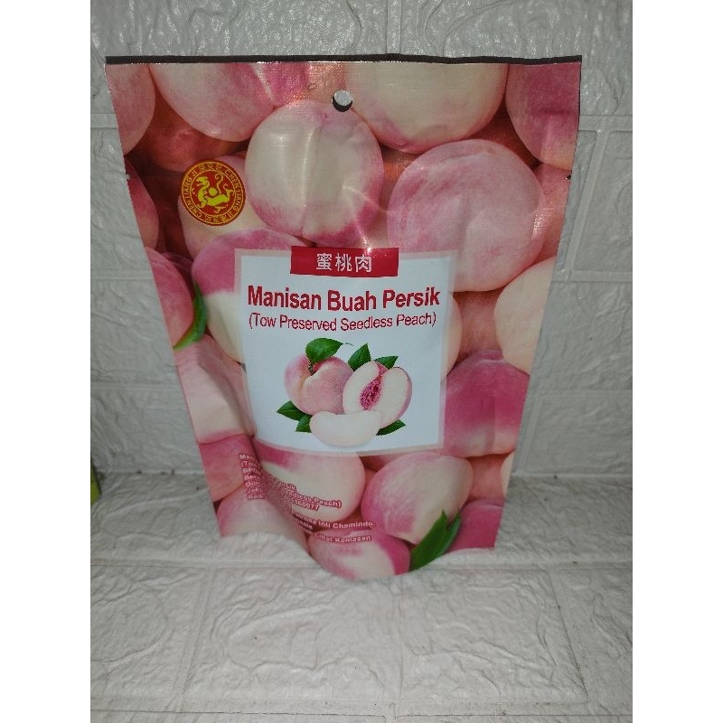 

Manisan buah persik /peach CLJ / tow preserved seedless peach