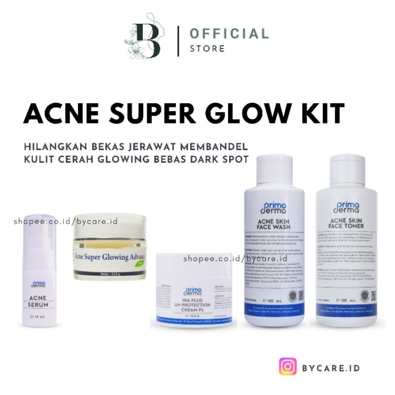 PRIMADERMA Paket Acne Super Glowing 4X Efektif Hempas Bekas Jerawat Membandel (Mix Farmasi)