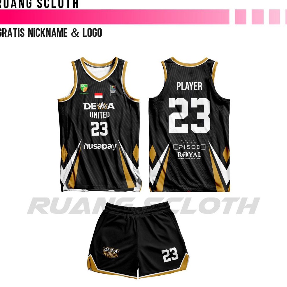 KODE X26F Jersey Basket Dewa United Terbaru Gratis Pasang Nama dan Nomor Punggung