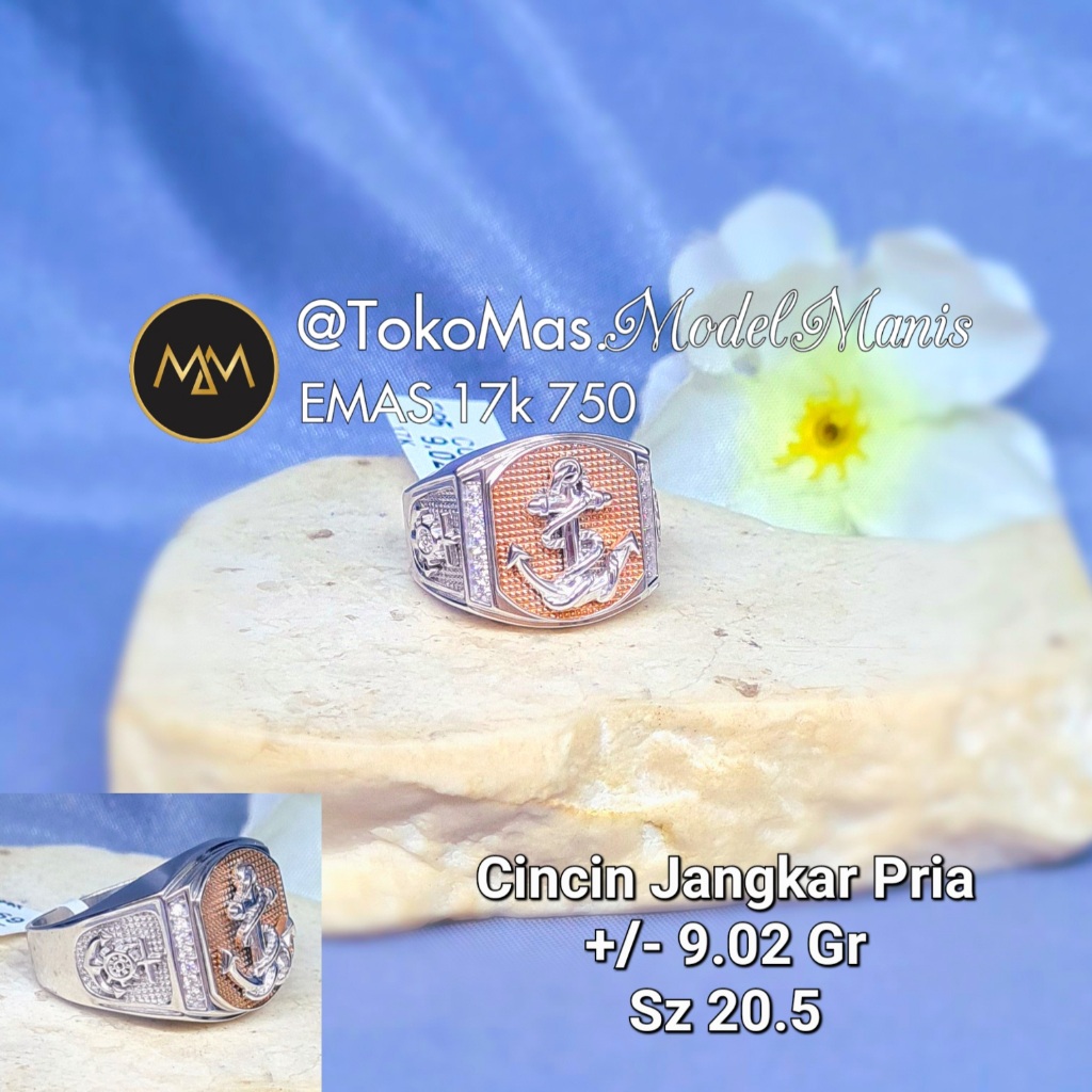 cincin cowo jangkar emas putih 750 kadar 17K