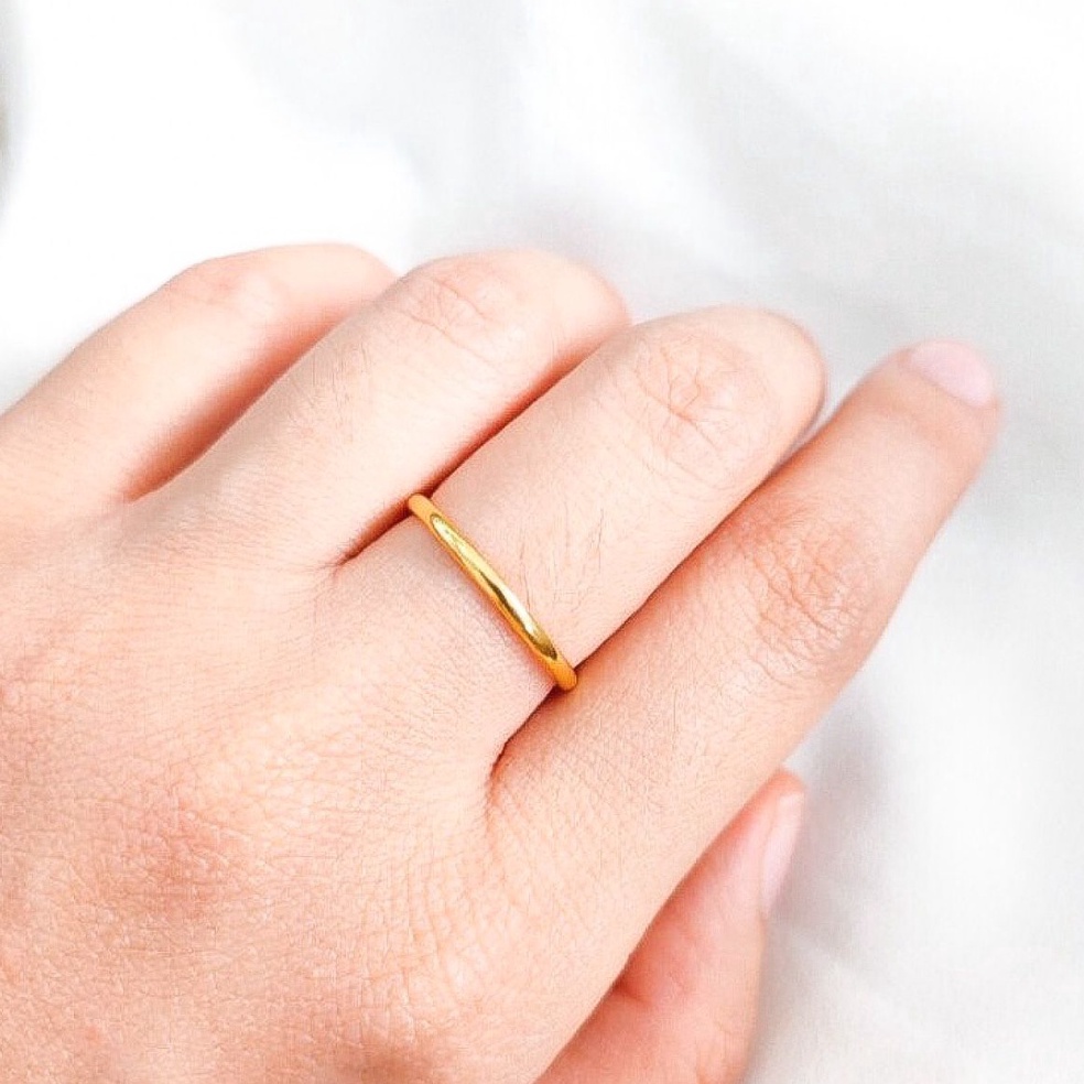 KODE S78G Cincin anak dan dewasa emas asli kadar 7 16k polos padat lidi belah rotan tumpuk double ae