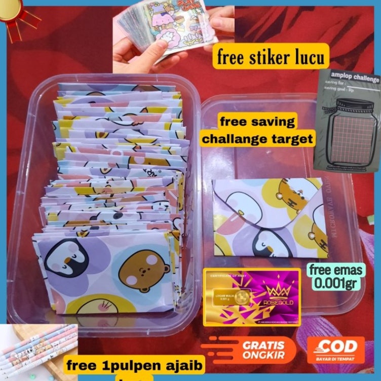 

KODE D3C saving challance 1 amplop amplop mini free box dan stiker amplop target menabung