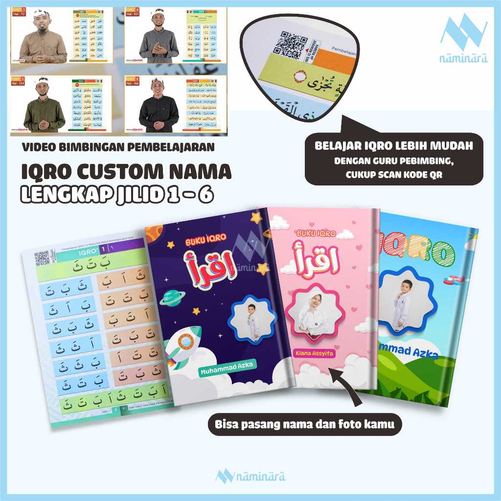 IQRO lengkap 1-6 bisa pakai nama dan  foto Hardcover Kado untuk anak | custem | Gift for kids custom