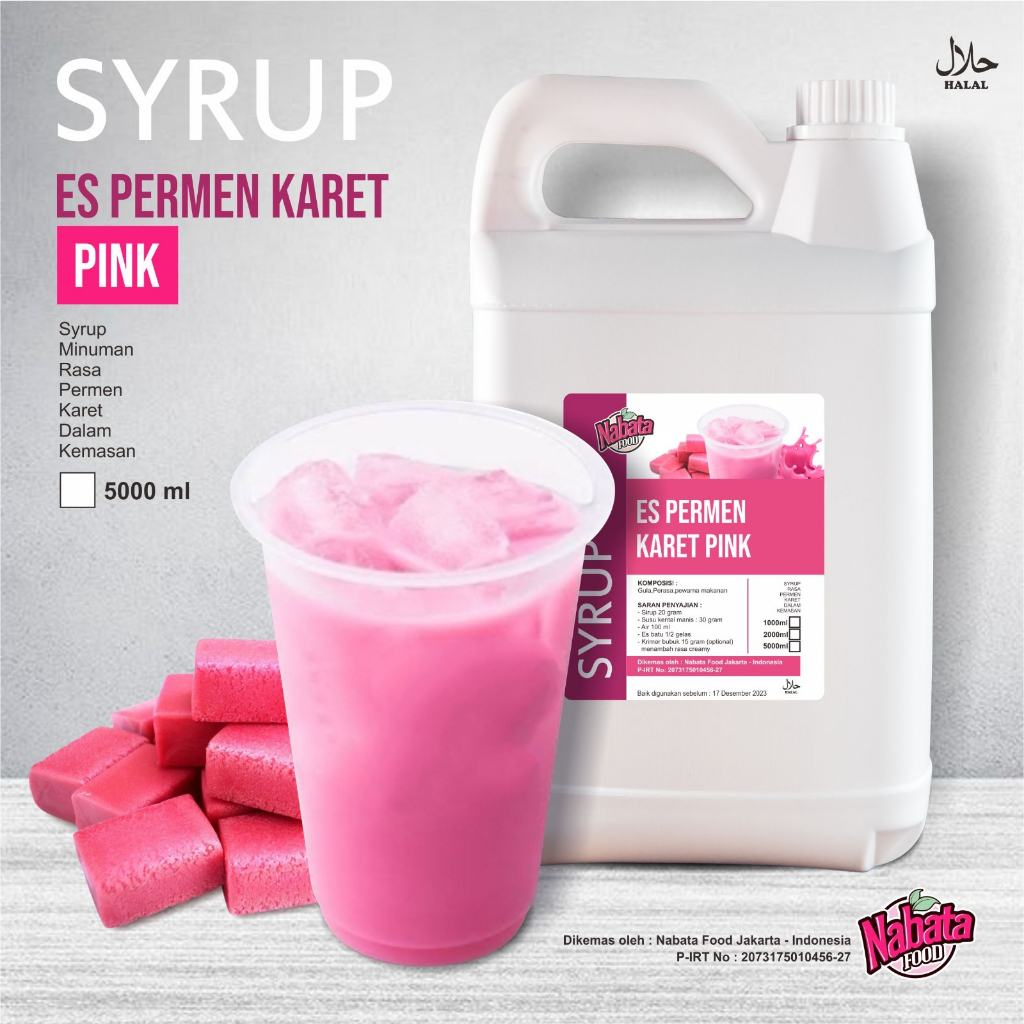 

Bubblegum Syrup Pink Jirigen 5000ml | Sirup Permen Karet 5 liter Warna Pink