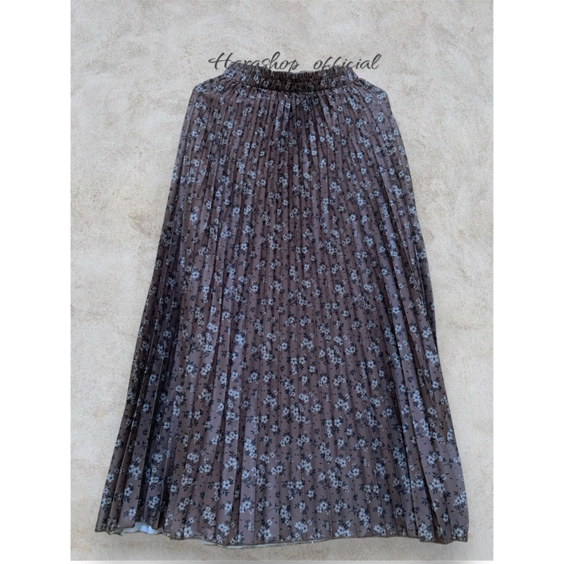 Rok Plisket Motif Bunga korea