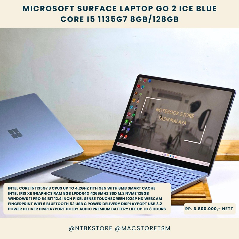 Microsoft Surface Laptop Go 2 intel i5 1135G7 11th 128GB 8GB RAM 12.4 inc touchscreen