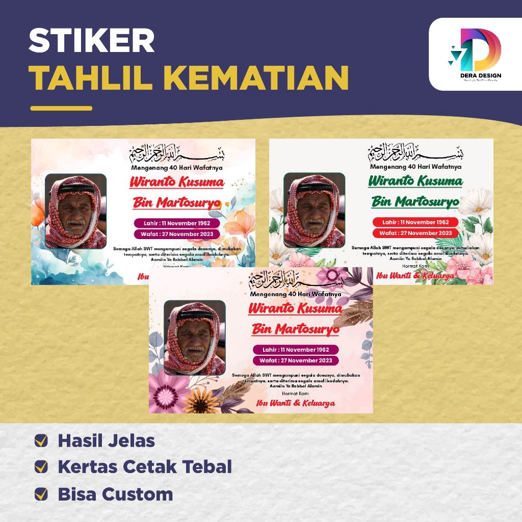 Stiker tahlilan kematian/stiker tahlil/40hari/satu tahunan Isi 15 -100 Pcs