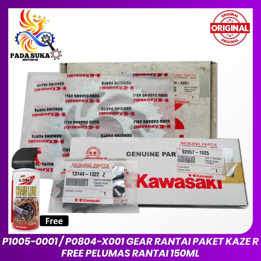 Paket Rantai Kawasaki Gir KAZE R P1005-0001 / P0804-X001 ORIGINAL 100% + Free Pelumas Rantai 150ml