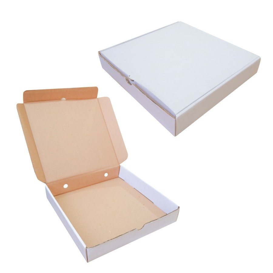 

(5pcs) Box Hampers Pizza Kemasan Makanan Brownies Donat Dus 30x30x5cm Motif Putih Polos