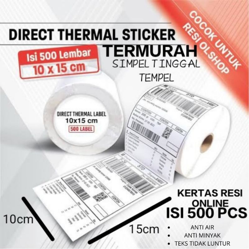 

STICKER THERMAL LABEL 100X150 MM isi 500 LEMBAR & 250 LEMBAR A6 KERTAS RESI