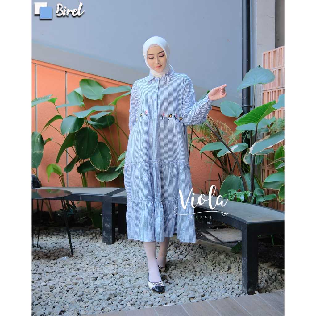 LUNETA POPPY TUNIK KATUN SALUR KECIL ATASAN WANITA KERJA LONG KEMEJA