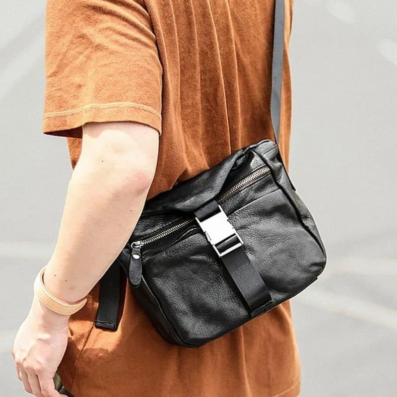 Tas Selempang Bahu Pria Retro Kasual Kulit Sapi Asli Garut