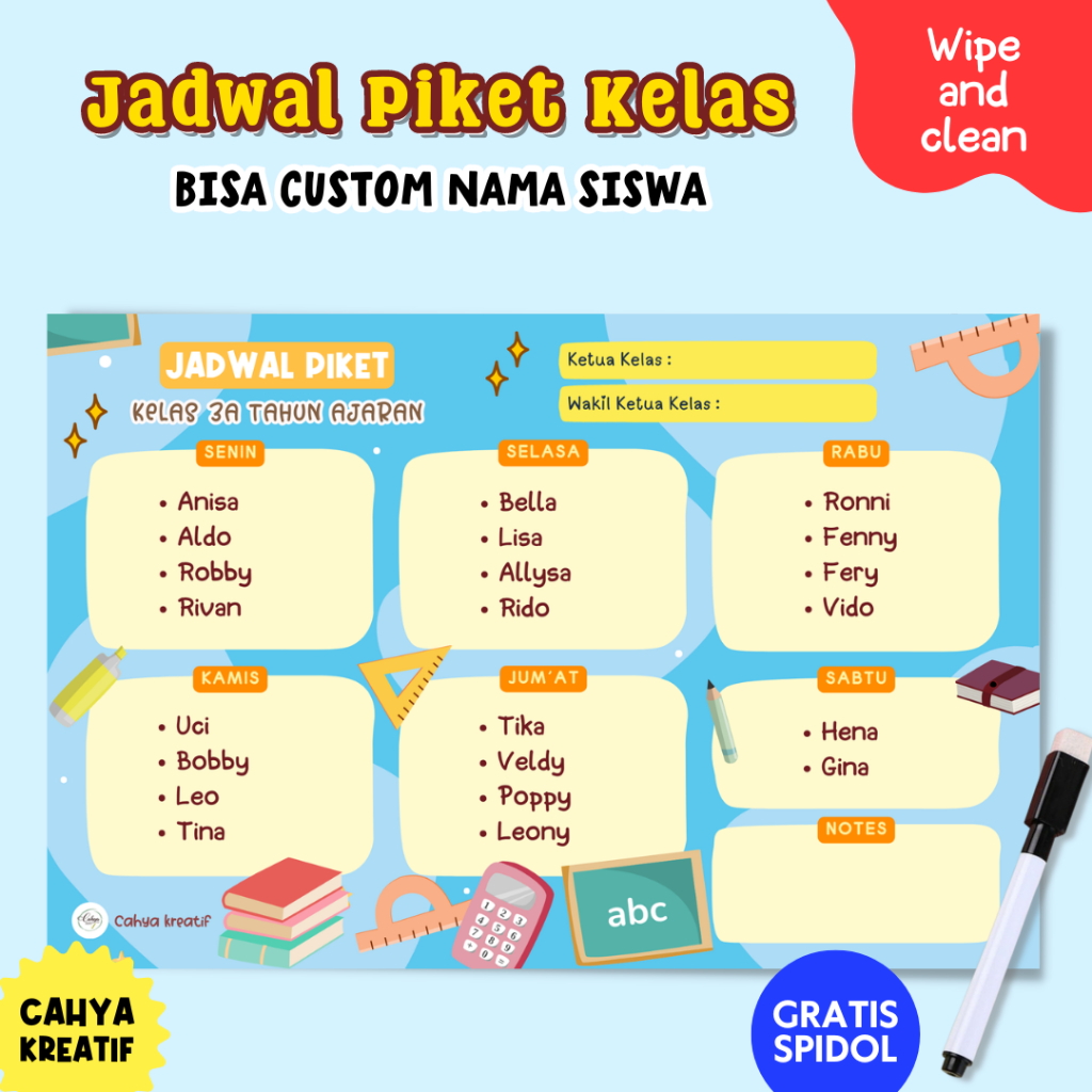 Poster Jadwal Piket - poster piket sekolah - jadwal piket kelas
