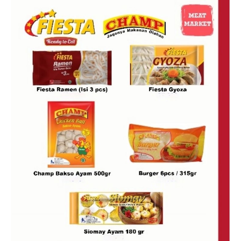 

Fiesta&Champ Ramen/Gyoza/Bakso Ayam/Burger/Siomay Ayam