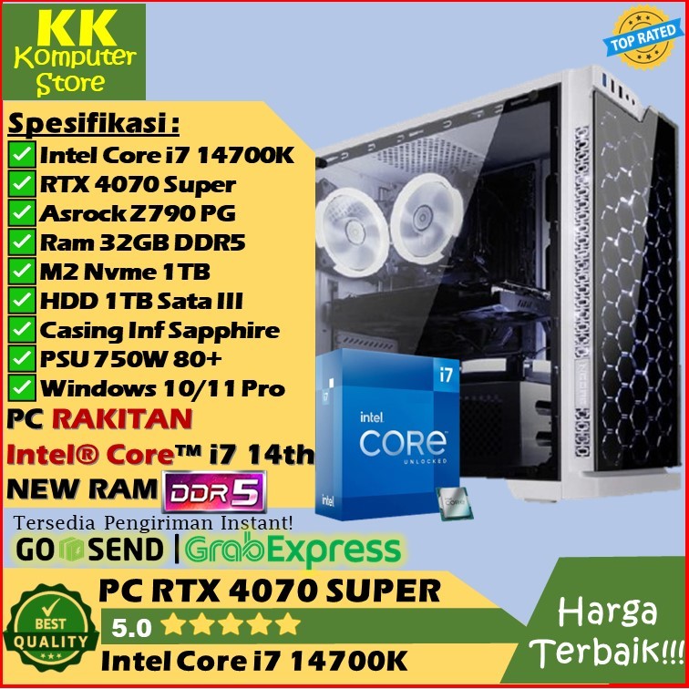 pc gaming rtx 4070 super 12G | intel coe i7 14700k | 32g d5 [ pc rakitan gaming editing i7 14700k ]