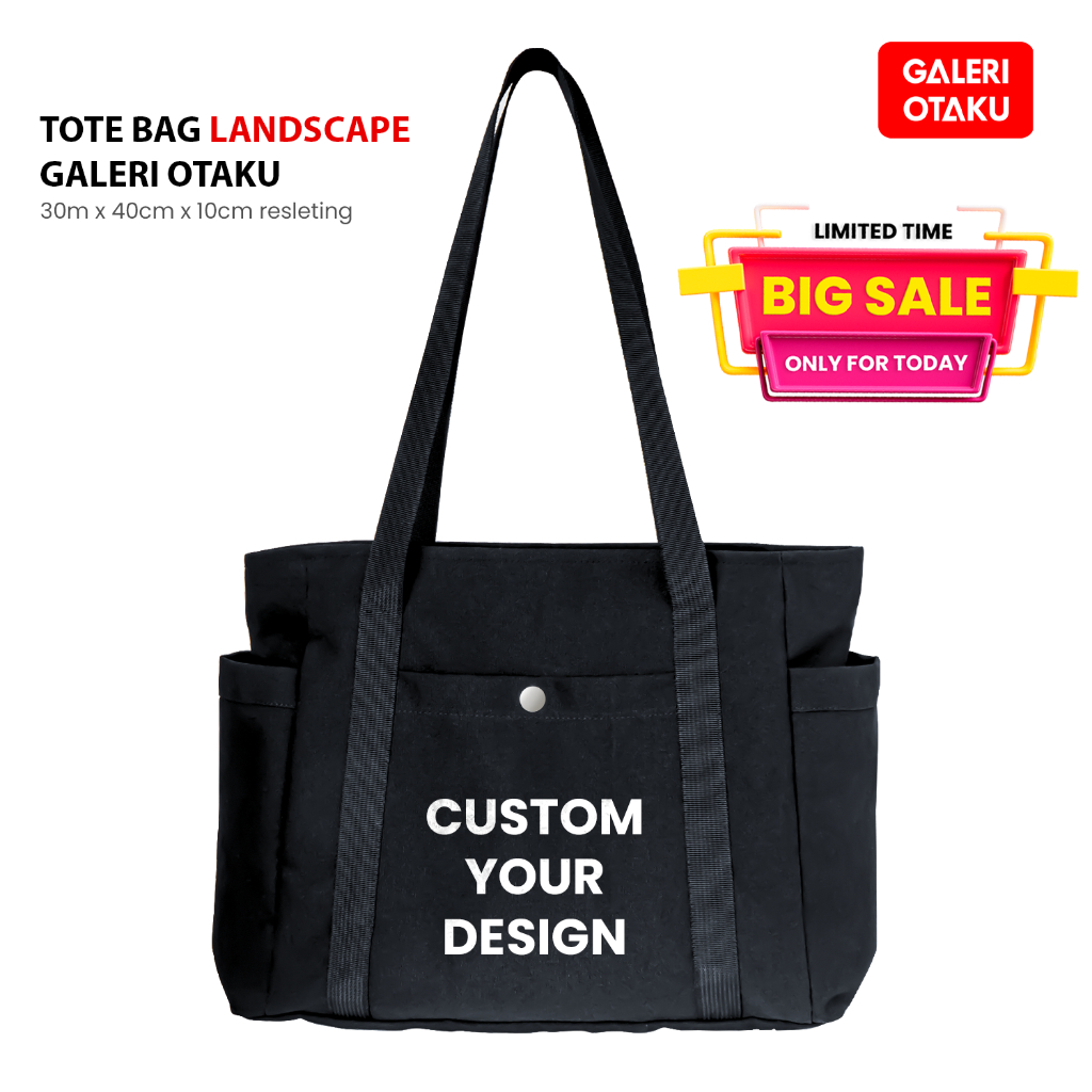 Tas Tote bag Custom Kanvas Hitam Tebal Bisa Custom Satuan