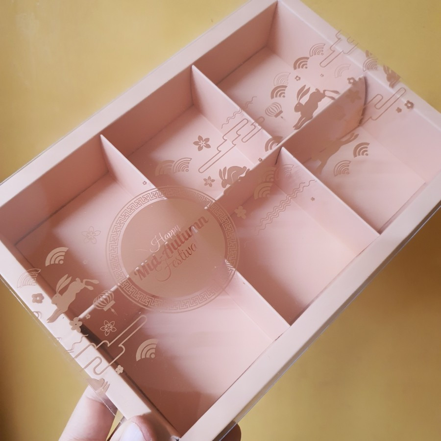 

(5Pcs) Dus Hampers Kue Bulan Mika Box Packaging Mooncake Sekat 6 Pink Bahan Art Carton