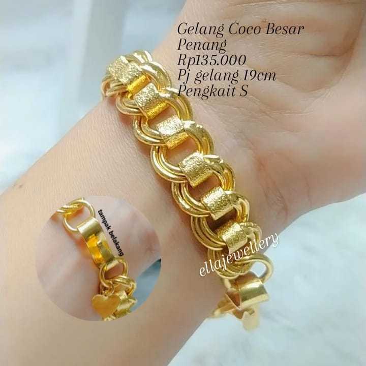 Gelang penang lapismas, model coco besar . CP 212. Bahan titanium rodhium
