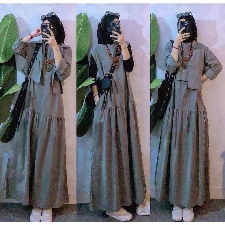 Bianca Set - Baju set Gamis + outer _ Gamis set linen Rami - Set Remaja