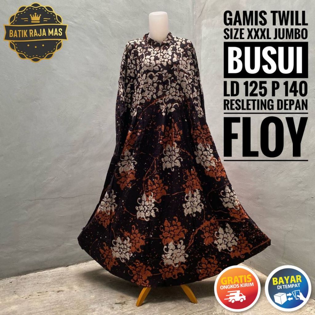 Dress Baju Muslimah Orang Tua Wanita Ibu Ibu Jumbo Syari Raya Lebaran Twill Ori Pekalongan Motif Bat