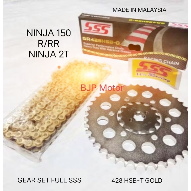 Gear Set FULL SSS 428 NINJA 150R / RR /2T Paketan Rantai SSS 428 HSB-T 120L/130L GOLD Dengan Pilihan