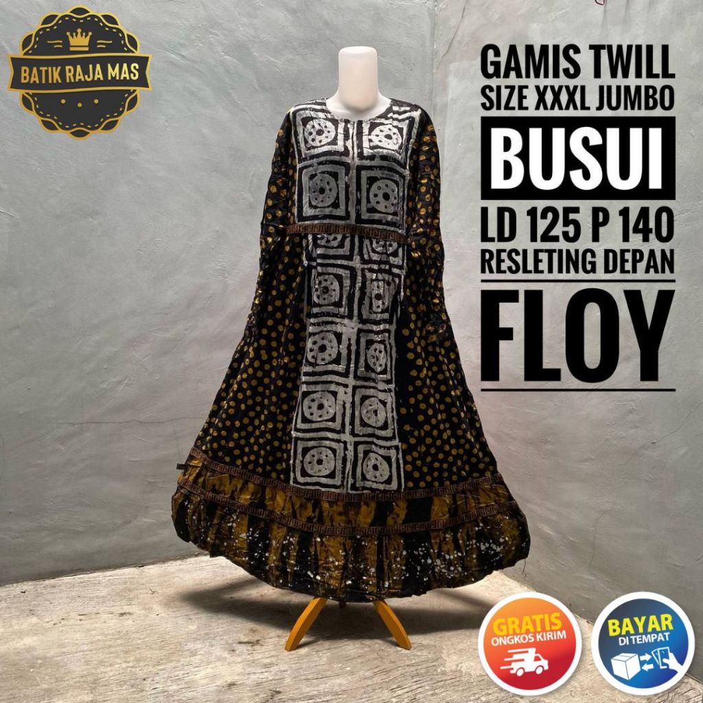 Gamis Muslimah Wanita Dewasa Ibu Ibu Orang Tua Jumbo Twill Ori Pekalongan Midi Dress Busui Resleting