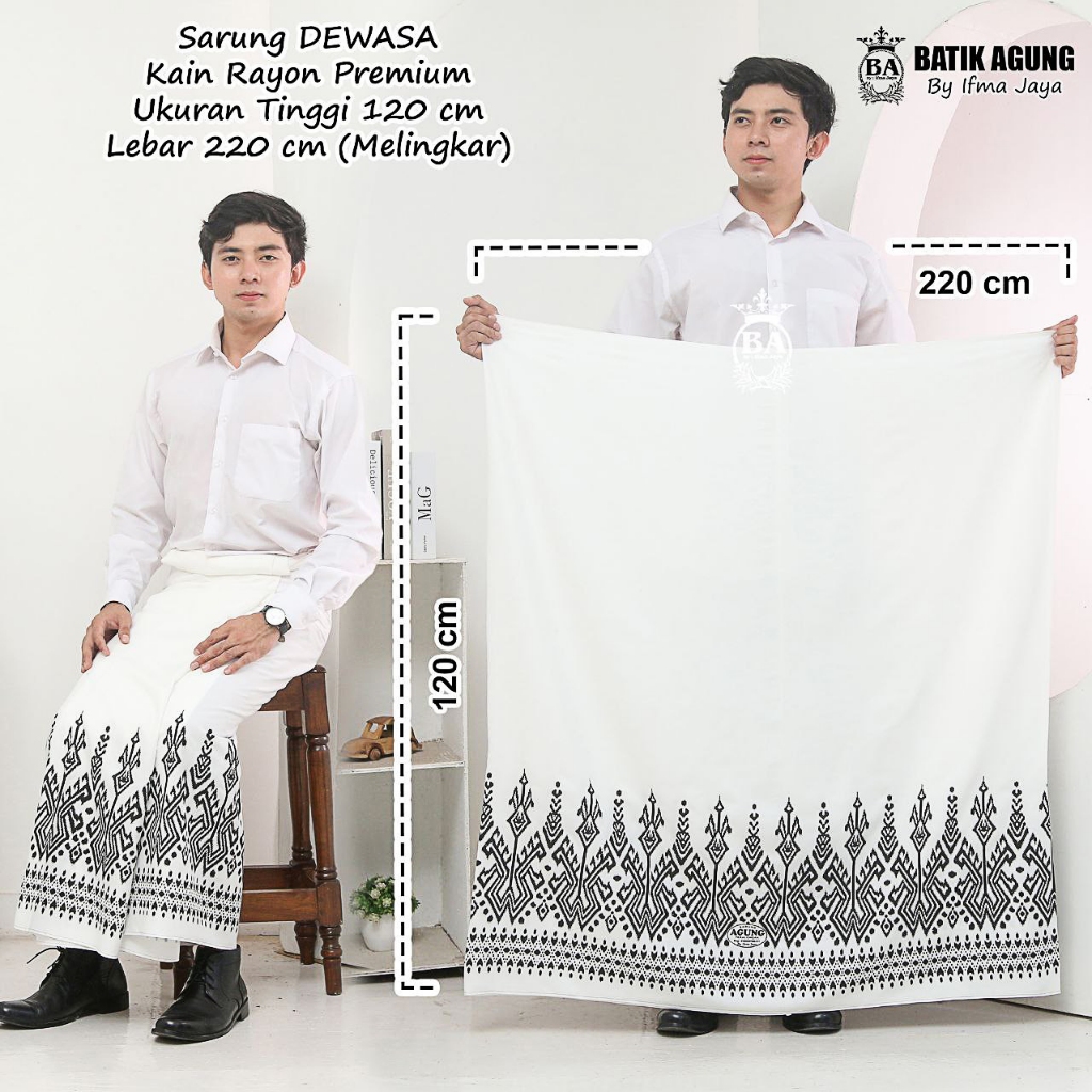 Sarung Batik Goyor Jumbo Pria Dewasa Spesial Warna Putih Rayon Premium Terbaru