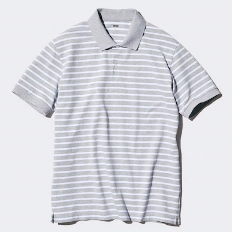 UNIQLO Men Polo Shirt Kaos Pria Dry Pique Garis Lengan Pendek