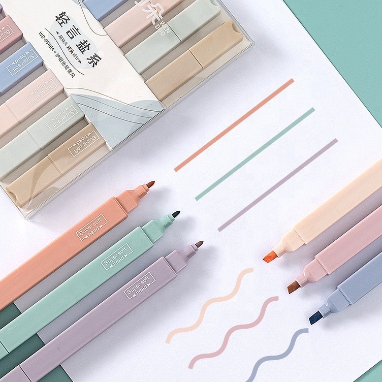 

KODE X97Y Delunashop stabilo 6pcs kepala 2in1 Kotak Spidol Highlighter Dua Sisi Warna Permen Macaron Untuk Stationery Sekolah Kantor