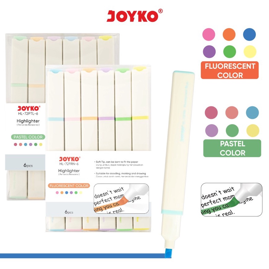

KODE P97T Highlighter Joyko HL72 6 Warna Penanda Berwarna Pastel Fluorescent