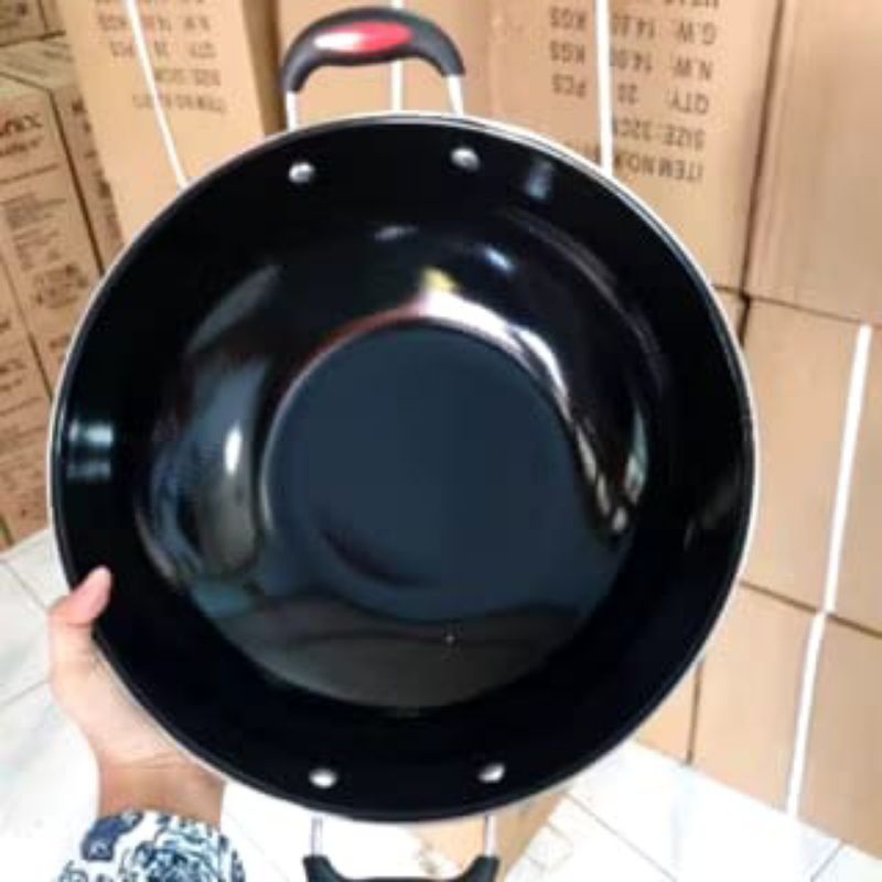 wajan penggorengan anti lengket bahan enamel diameter 32cm wajan enamel kuping/panci wajan goreng en