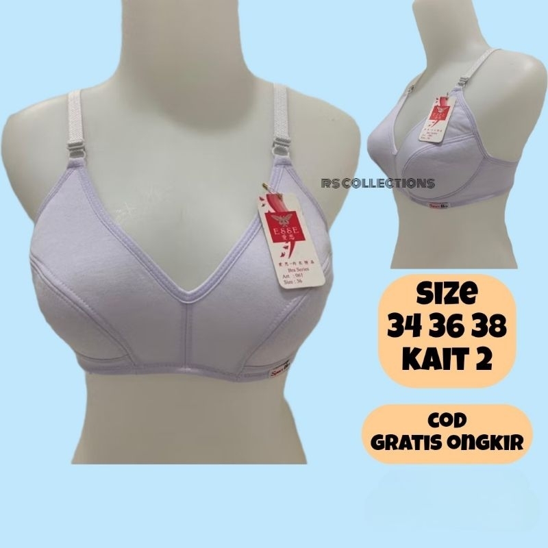Bra bh Putih Wanita Tanpa Busa Kait 2 Ukuran 34 36 38