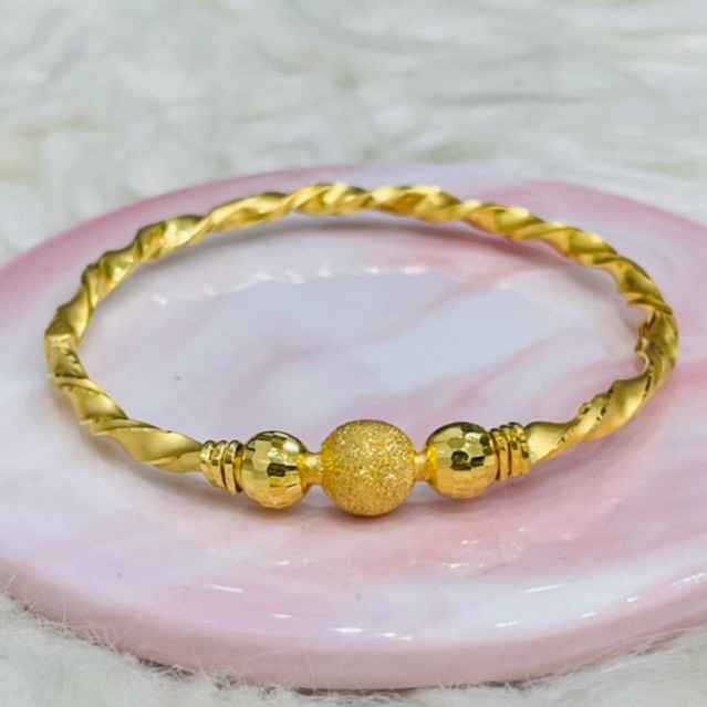 gelang bangle ulir bola pasir simple elegant emas asli kadar 700